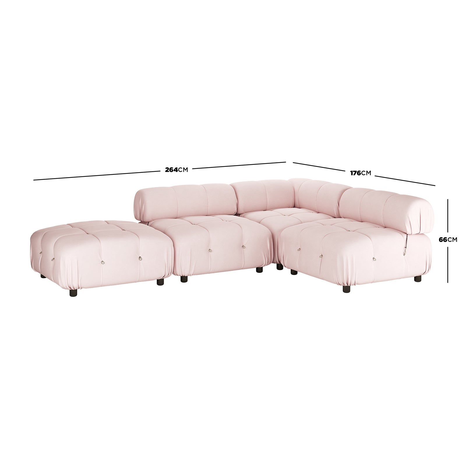 Keila 3 Seater L-Shape Modular Velvet Corner Sofa Set - Soft Pink