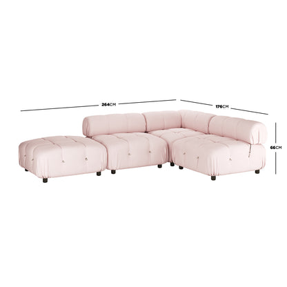 Keila 3 Seater L-Shape Modular Velvet Corner Sofa Set - Soft Pink