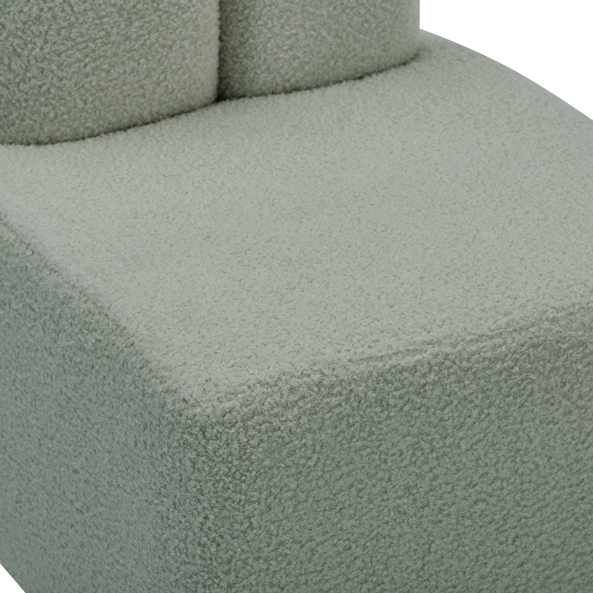Close-up of the Lenore Boucle Plush Bunny Cushioned Kids Chair, showcasing its whimsical bunny-shaped backrest and plush boucle fabric, highlighting its playful design and cozy appeal for children.
