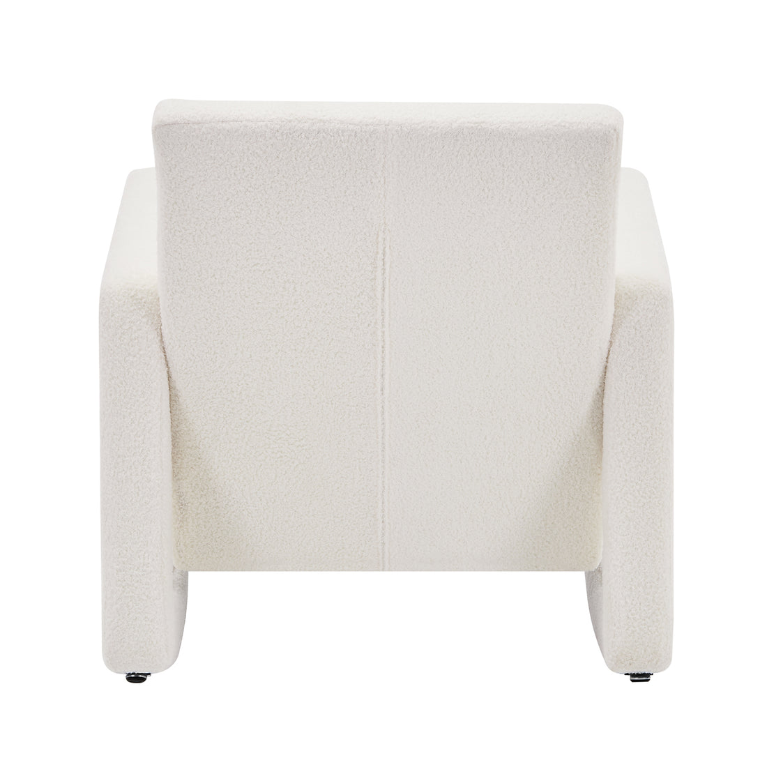 Ligeia Boucle Padded Rocking Chair in Cream White features a minimalist block silhouette with low backrest, wide arms, and textured upholstery, offering modern style and plush comfort for any room.