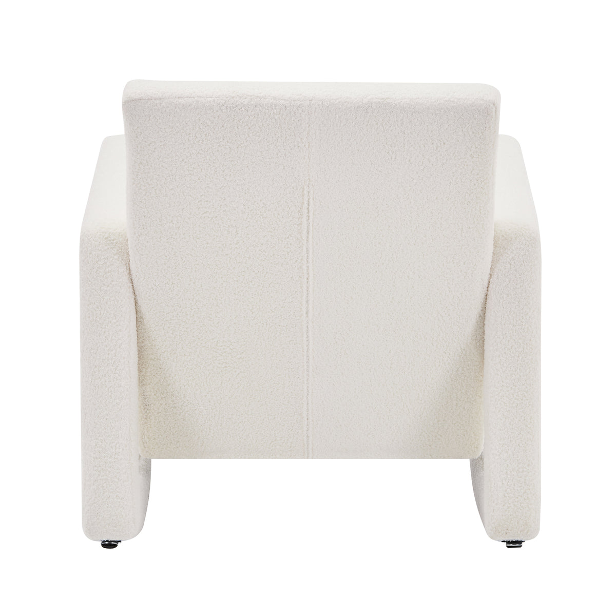 Ligeia Boucle Padded Rocking Chair in Cream White features a minimalist block silhouette with low backrest, wide arms, and textured upholstery, offering modern style and plush comfort for any room.