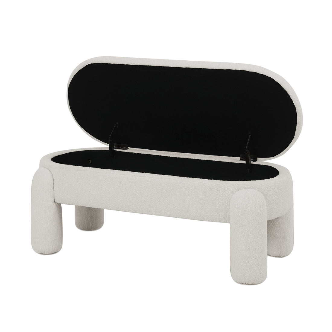 Lonea Bouclé Upholstered Bench with Storage in light beige, showcasing a plush boucle fabric, solid wood frame, and hidden storage compartment, perfect for modern living spaces.