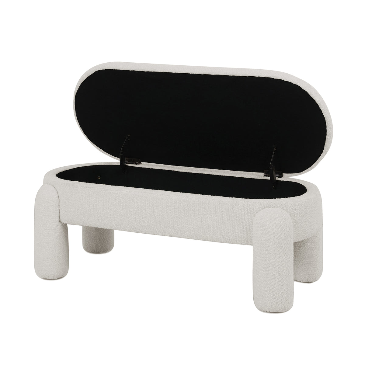 Lonea Bouclé Upholstered Bench with Storage in light beige, showcasing a plush boucle fabric, solid wood frame, and hidden storage compartment, perfect for modern living spaces.
