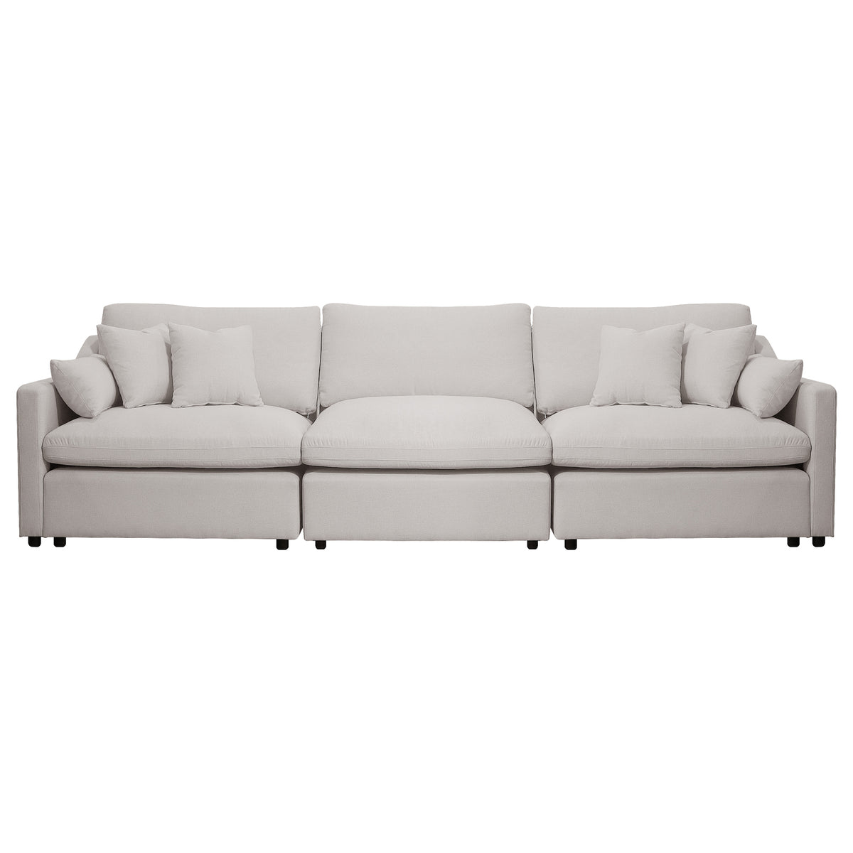 Millie 4-Seater Fabric Modular Sofa, showcasing its plush seating and modular design. The sofa, seen on a couch, offers comfort and flexibility for any living space.