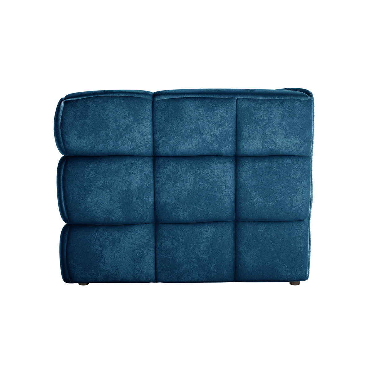 Norah 5 Seater Velvet Fabric Sofa Set in Blue showing a modular corner unit with nine tufted squares, upholstered in deep blue fabric, providing a plush and versatile seating option.