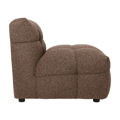 Norah 5-Seater Boucle Sofa Set with Armless Chairs in Brown, featuring a plush, tufted, cubic design, brown bouclé fabric, and low black cylindrical feet, creating a modern, cosy living space.
