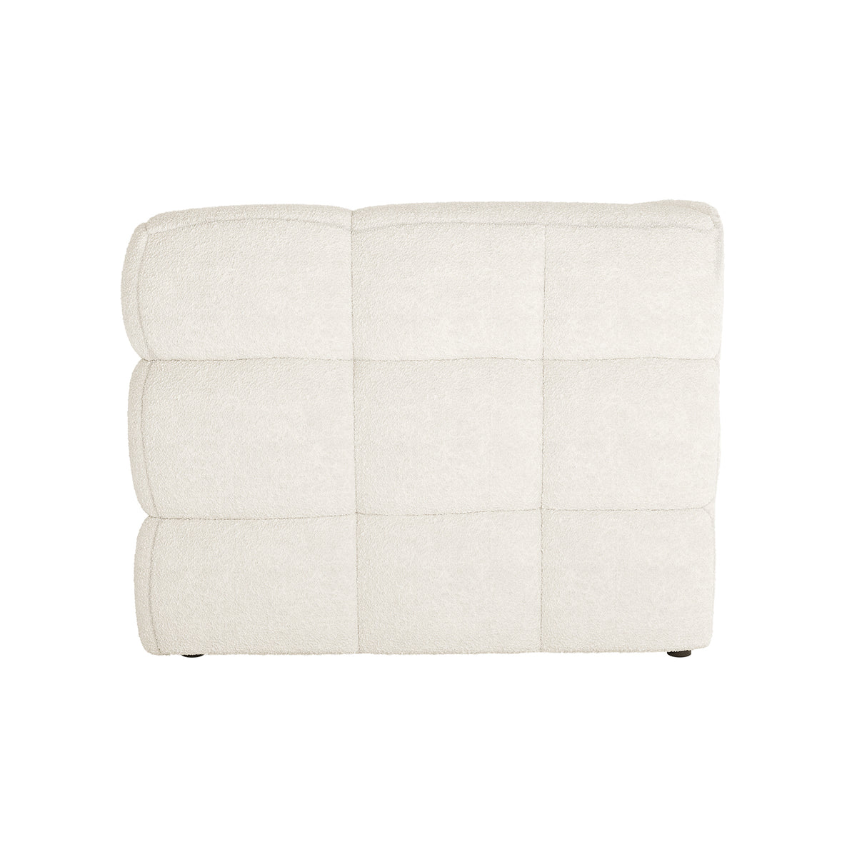 Norah 5 Seater Boucle Sofa Set with Ottoman in Cream White, featuring a single sectional end-piece with creamy bouclé fabric, lightly tufted squares, and a rounded back/arm profile on one side.