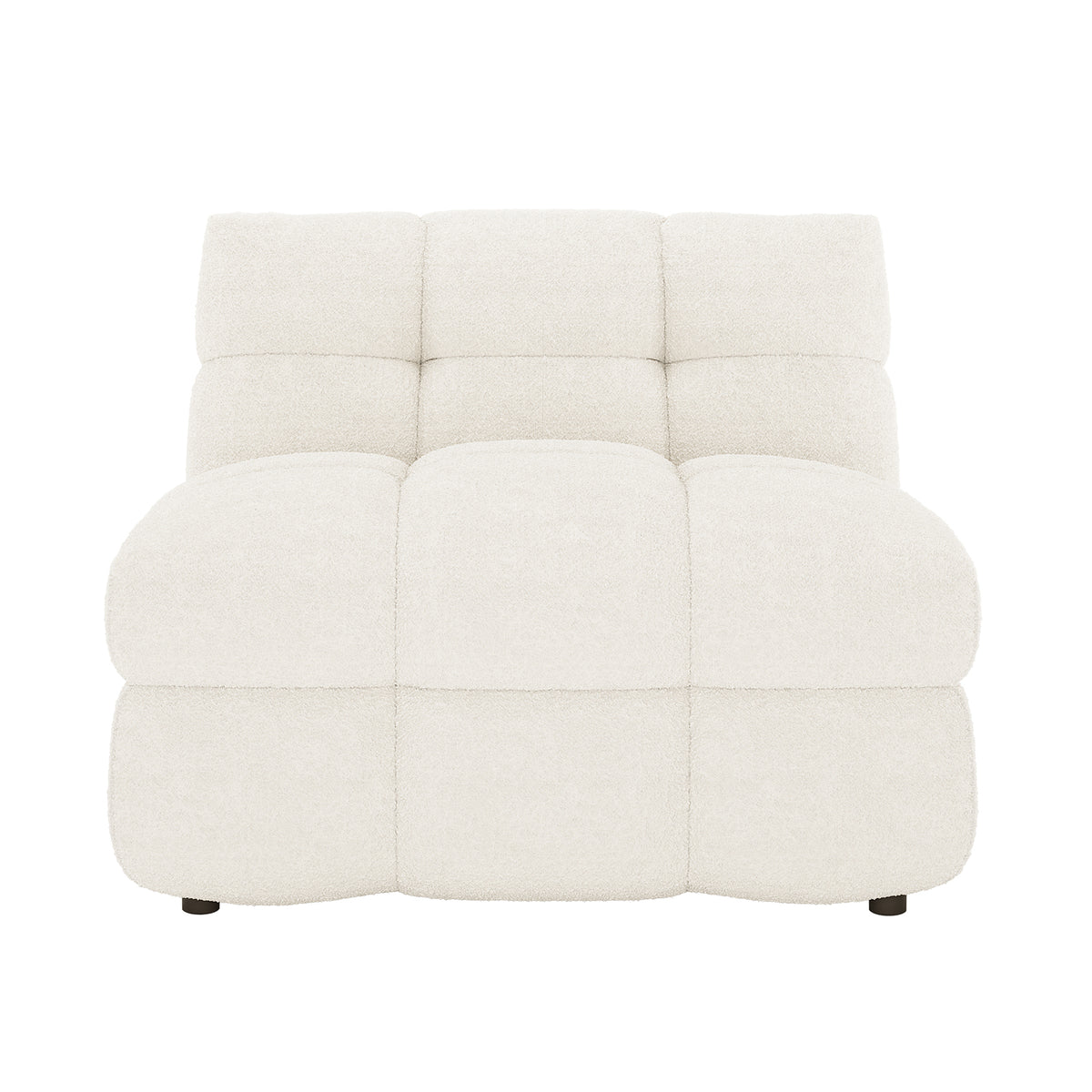 Norah 5 Seater Boucle Sofa Set with Ottoman in Cream White, featuring an armless, tufted sectional module in soft bouclé fabric, ideal for creating custom seating arrangements or individual use.