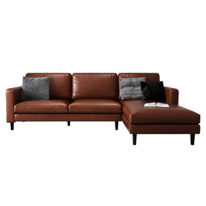 Nornas 3 Seater PU Leather Sofa with Chaise in Brown