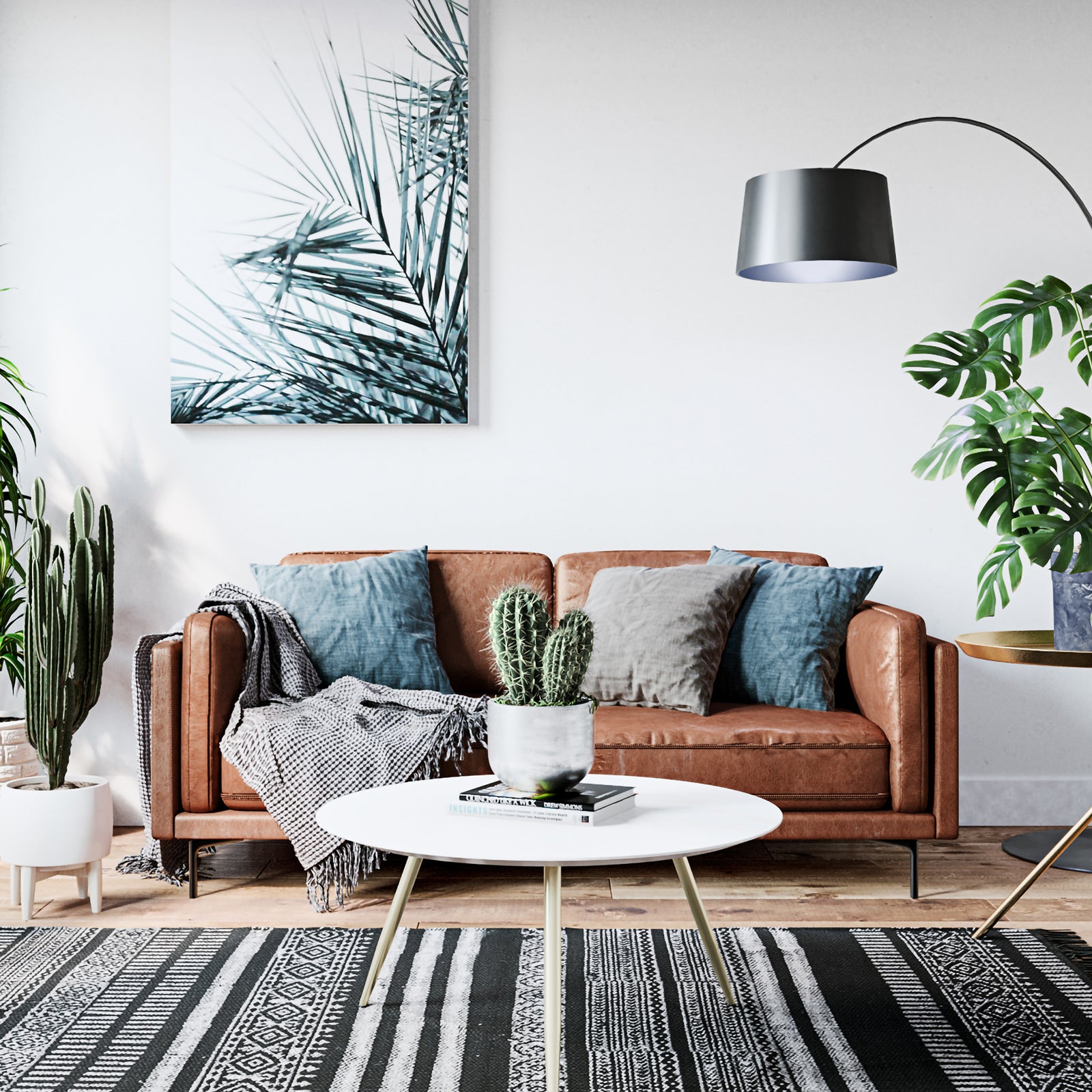 Oslo 3 Seater PU Leather Sofa Brown with sleek PU leather upholstery, sturdy metal legs, and plush cushions, set as the focal point in a modern living room, enhancing its contemporary aesthetic.