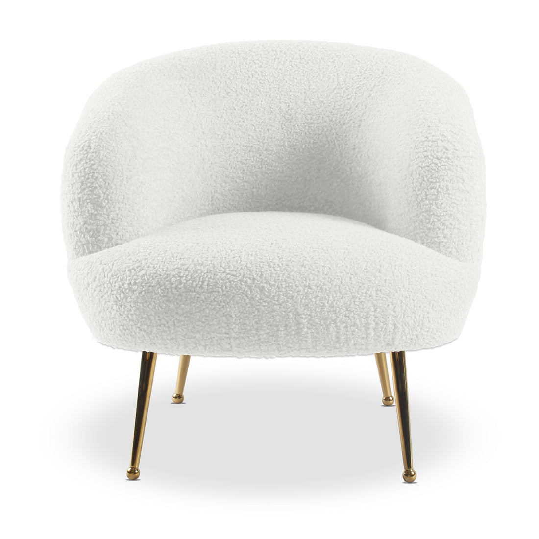 Polilo Bouclé Accent Chair with gold chrome legs and armrests, featuring a plush, textured fabric. Ideal for stylish seating, this chair enhances any space with its modern design and luxurious comfort.