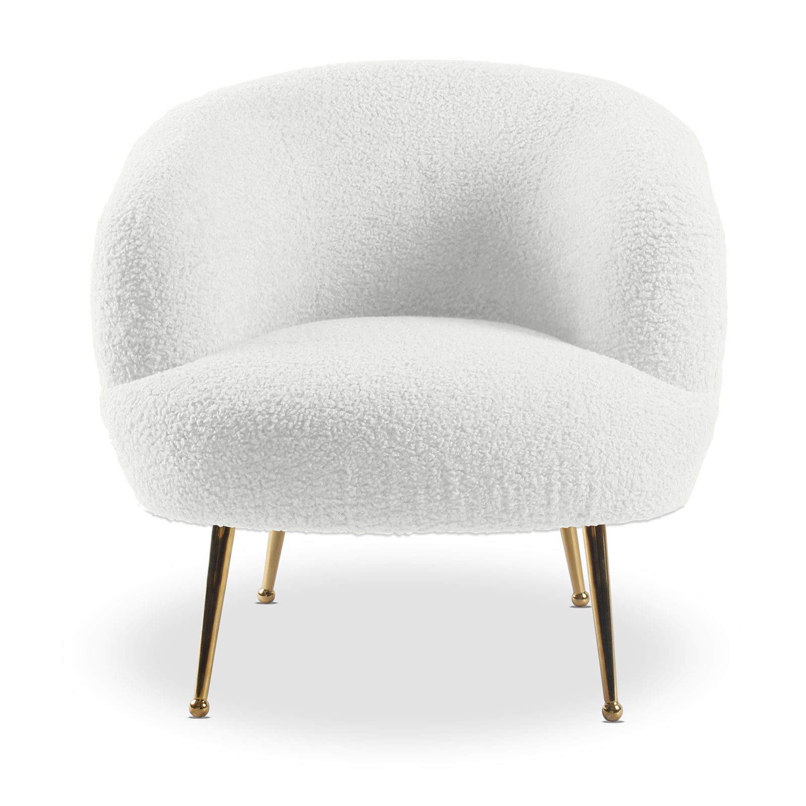 Polilo Bouclé Accent Chair with gold chrome legs and armrests, featuring a plush, textured fabric. Ideal for stylish seating, this chair enhances any space with its modern design and luxurious comfort.
