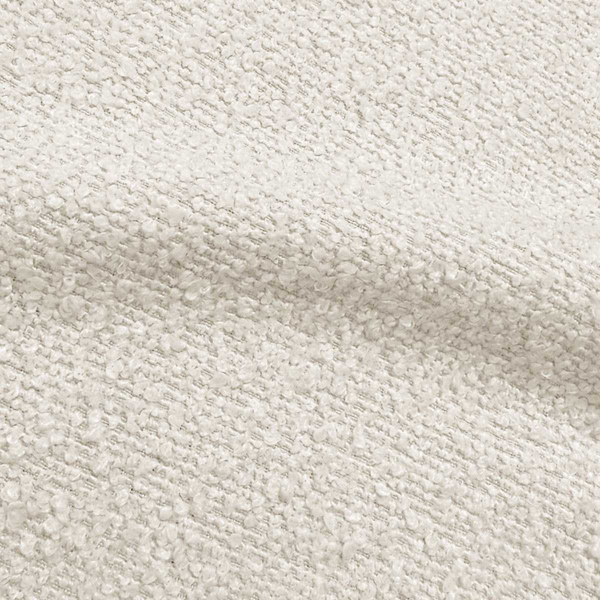 Close-up of the Renley Boucle Armless Accent Chair in Cream White, showcasing its nubby, fleecy boucle fabric texture, embodying cosy comfort and modern design for luxurious home seating.