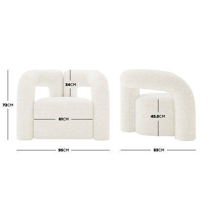 Safi Boucle Curved Occasional Accent Chair - Eggshell White