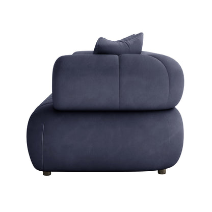 Samira 3 Seater Velvet Sofa - Navy Blue, showcasing plush velvet fabric with high-density foam padding, S-spring cushioning, and a solid engineered wood frame, highlighting luxury and comfort in modern furniture design.