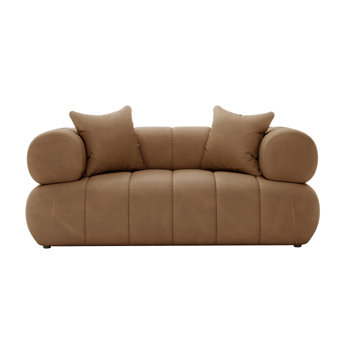 Samira 5 Seater Velvet Sofa Set - Camel Brown featuring a plush velvet finish, comes with decorative pillows, showcasing a blend of elegance and comfort suitable for stylish living spaces.