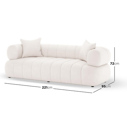Samira 5 Seater Velvet Sofa Set Cream, showcasing its plush white cushions and elegant design, emphasizing luxurious comfort and style.