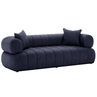 Samira 5 Seater Velvet Sofa Set - Navy Blue, showcasing its plush velvet texture and detailed craftsmanship, highlighting the luxurious and elegant design in a studio setting.