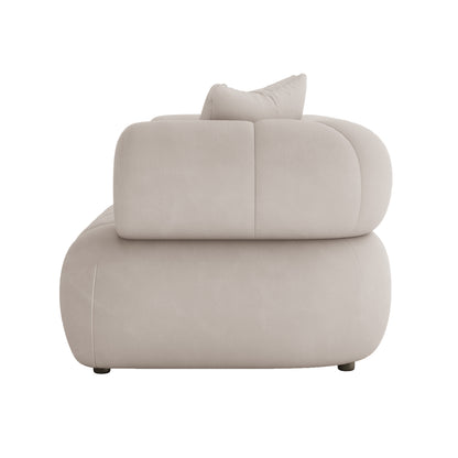 Samira 5 Seater Velvet Sofa Set - Warm Beige, showcasing its plush velvet upholstery and elegant design, highlighting the luxurious cushioning and refined craftsmanship of this stylish sofa.