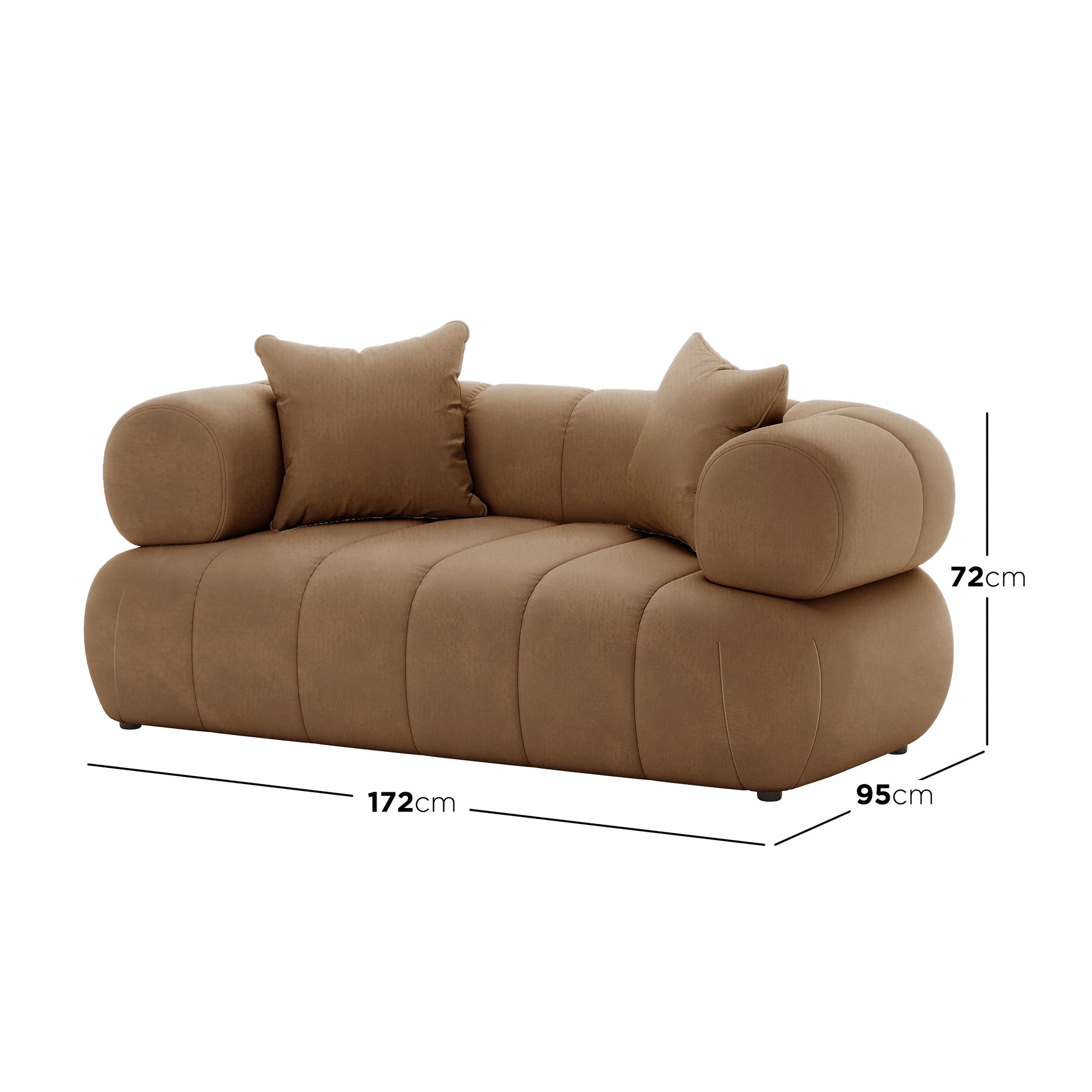 Close-up of the Samira 6 Seater Velvet Sofa Set - Camel Brown, showcasing its plush velvet texture and elegant design, featuring a couch section with visible cushioning and part of a matching pillow.