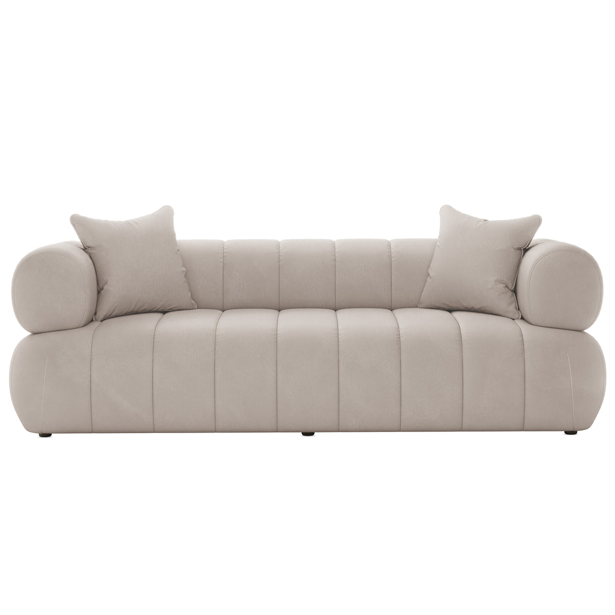 Samira 6 Seater Velvet Sofa Set - Warm Beige, featuring a close-up of a plush white pillow on a luxurious white couch, highlighting the elegant and comfortable design of the sofa set.