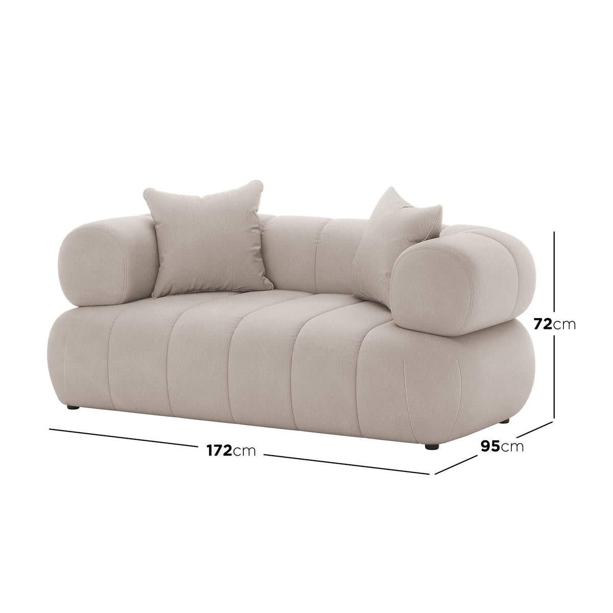 Samira 2 Seater Velvet Sofa in Warm Beige, showcasing the plush velvet upholstery and elegant design, highlighting the comfortable cushions on the sleek, sophisticated seating option.