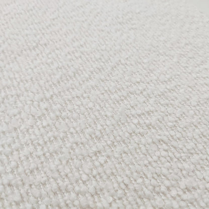 Seto Bouclé Curved Occasional Accent Chair in eggshell white, featuring a soft, loop-pile bouclé fabric with a nubbly texture, highlighting its curved backrest and plush design for stylish comfort.