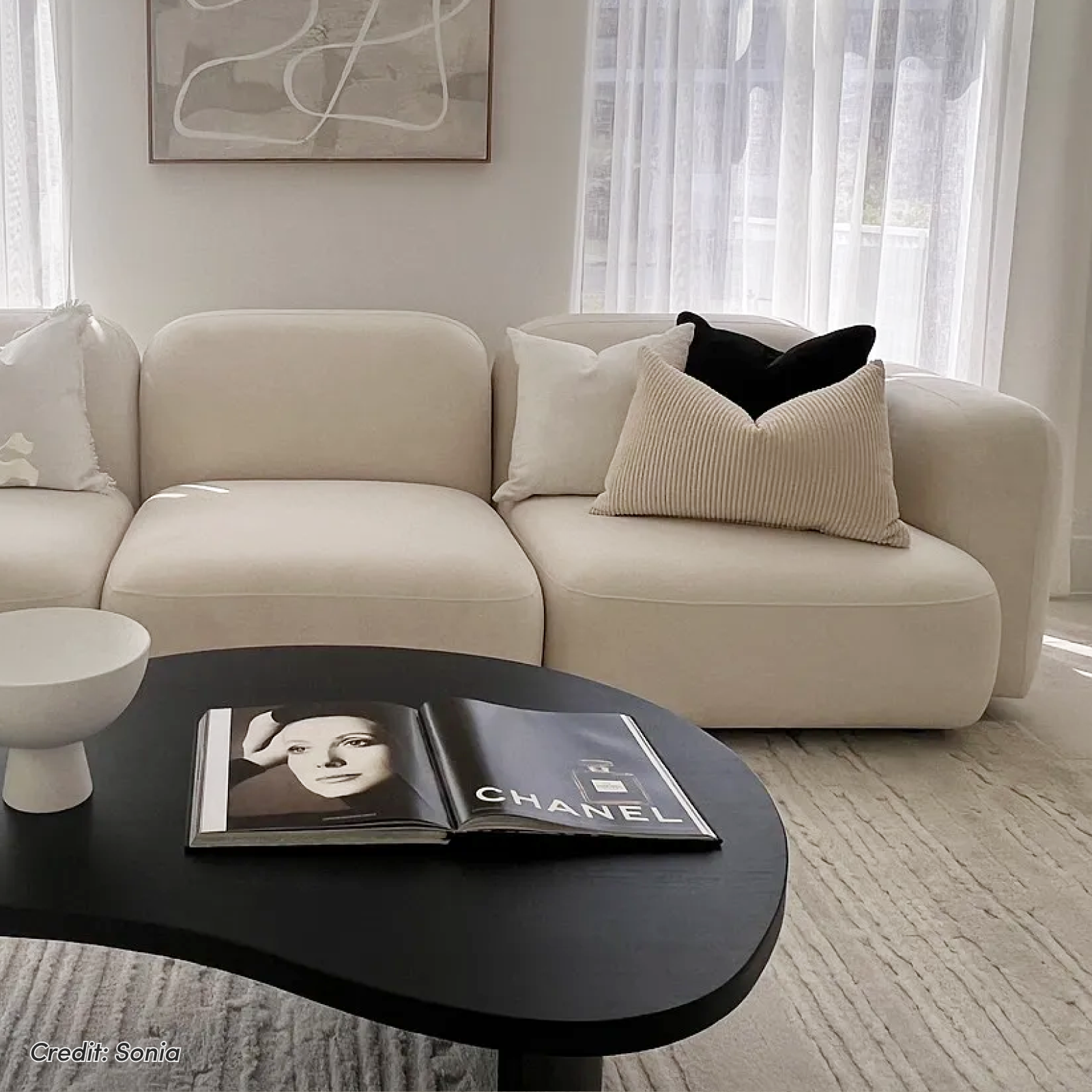 Soraya 3 Seater Velvet Sectional Sofa Set in Cream White with plush velvet upholstery, rounded armrests and modular