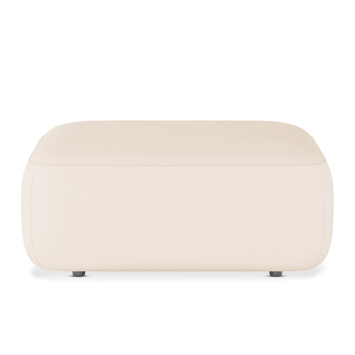 Soraya Velvet Ottoman in Cream White, a low, rectangular piece with softly rounded corners, upholstered in smooth fabric, featuring small dark feet, enhancing modern elegance and versatility in any space.