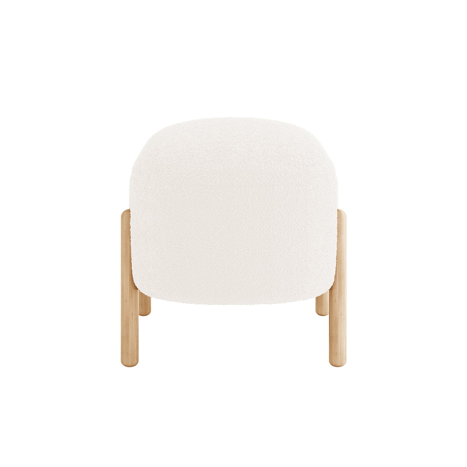 Suellen 108cm Boucle Fabric Ottoman Bench with cream boucle fabric upholstery and wooden legs, showcasing a mid-century design suitable for versatile seating in various home settings.