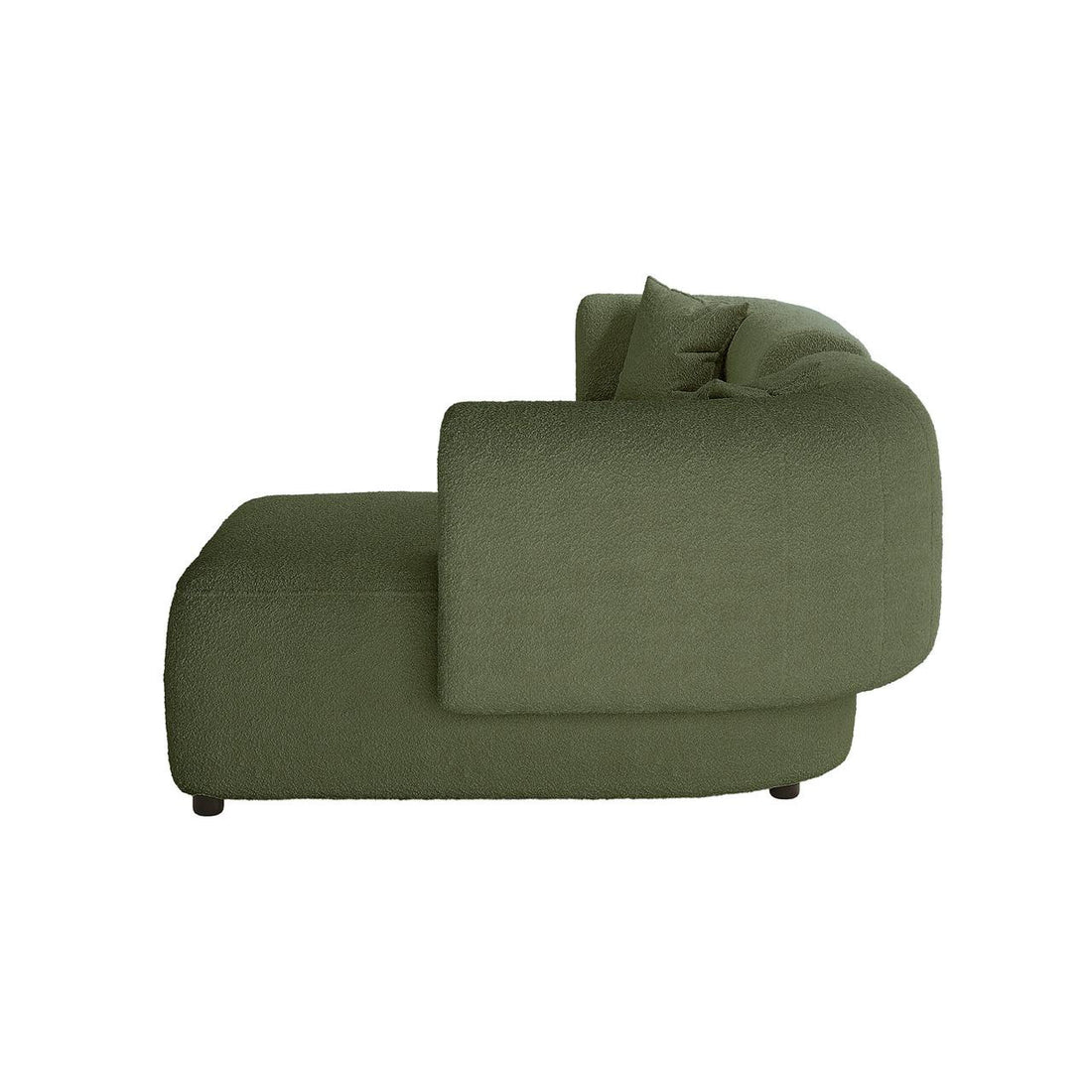 Susie 4-Seater Boucle L-Shaped Sofa features a plush, ergonomic curved backrest and spacious seating, showcasing its sectional design for corner placement, enhancing any modern living room with elegance and comfort.