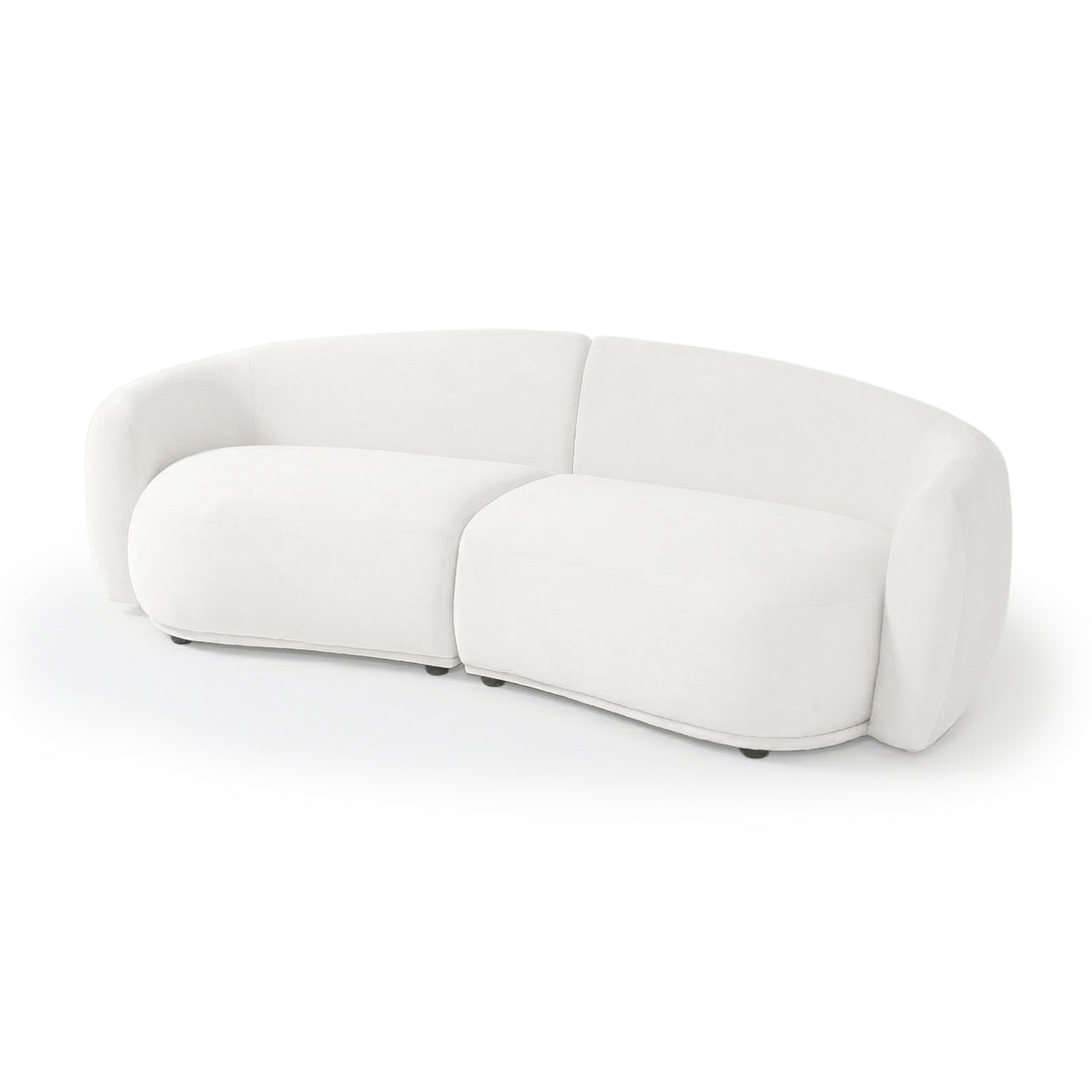 Modern curved white upholstered sofa on white background