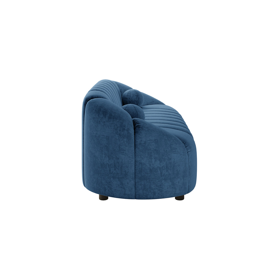 Trina Velvet 5-Seater Tufted Lounge Set – Blue, showcasing plush velvet upholstery with channel tufting and a curved silhouette, includes a 3-seater and two single chairs for modern elegance.