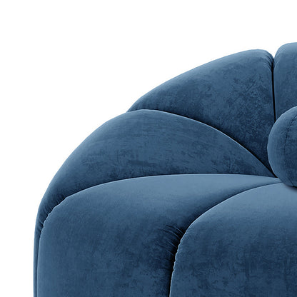 Trina Velvet 5-Seater Tufted Lounge Set – Blue, featuring plush velvet upholstery, channel tufting, a curved silhouette, and a panelled design, showcasing two single accent chairs and a 3-seater sofa.