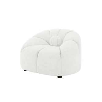 Trina Boucle Sofa Chair with Ball Pillow - Cream White, featuring luxurious boucle fabric, sunflower tufted design, and a matching tufted ball pillow, offering modern style and comfort for your living room.