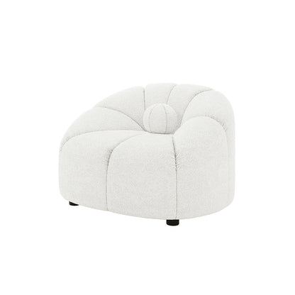 Trina Boucle Sofa Chair with Ball Pillow - Cream White, featuring luxurious boucle fabric, sunflower tufted design, and a matching tufted ball pillow, offering modern style and comfort for your living room.