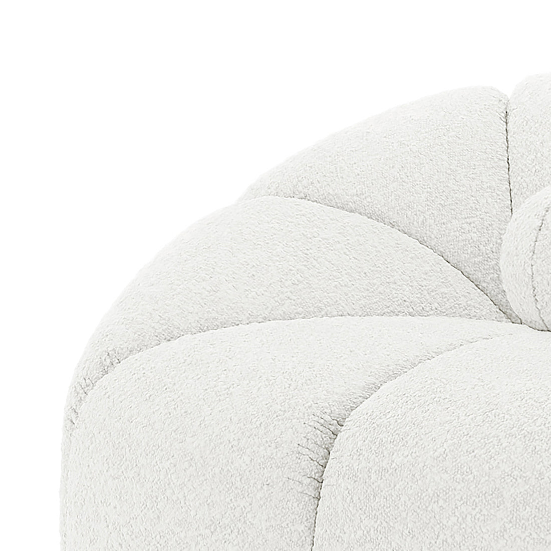 Trina Boucle Sofa Chair with Ball Pillow, featuring luxurious boucle upholstery, a sunflower tufted design, and a matching tufted ball pillow, highlighted in a modern, elegant style.