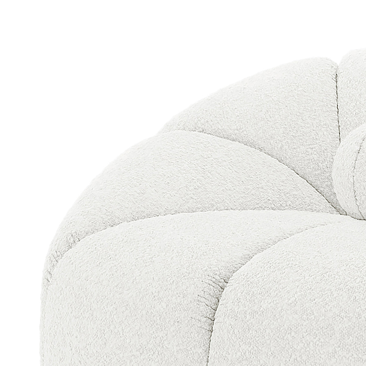 Trina Boucle Sofa Chair with Ball Pillow, featuring luxurious boucle upholstery, a sunflower tufted design, and a matching tufted ball pillow, highlighted in a modern, elegant style.