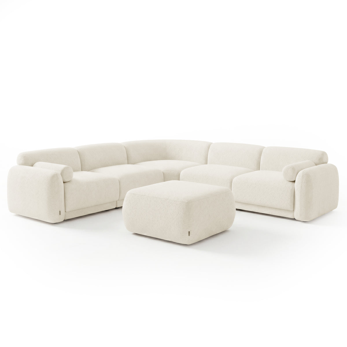 Modular sectional sofa with ottoman on white background