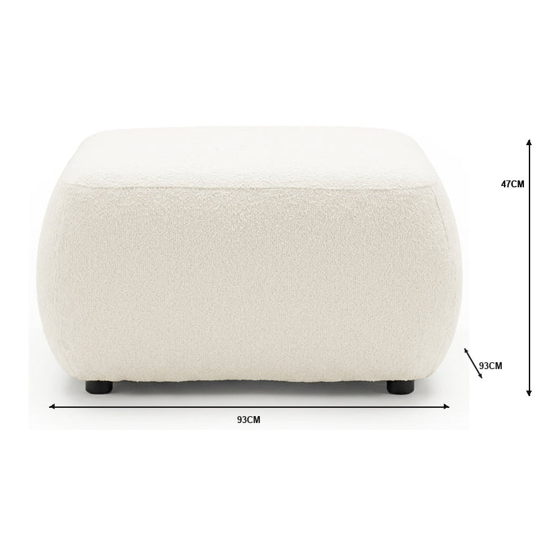 Vornell Modular Performance Boucle Ottoman in Cream White with dimensions 93cm width, 93cm depth, 47cm height on white