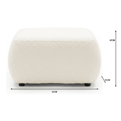 Vornell Modular Performance Boucle Ottoman in Cream White with dimensions 93cm width, 93cm depth, 47cm height on white