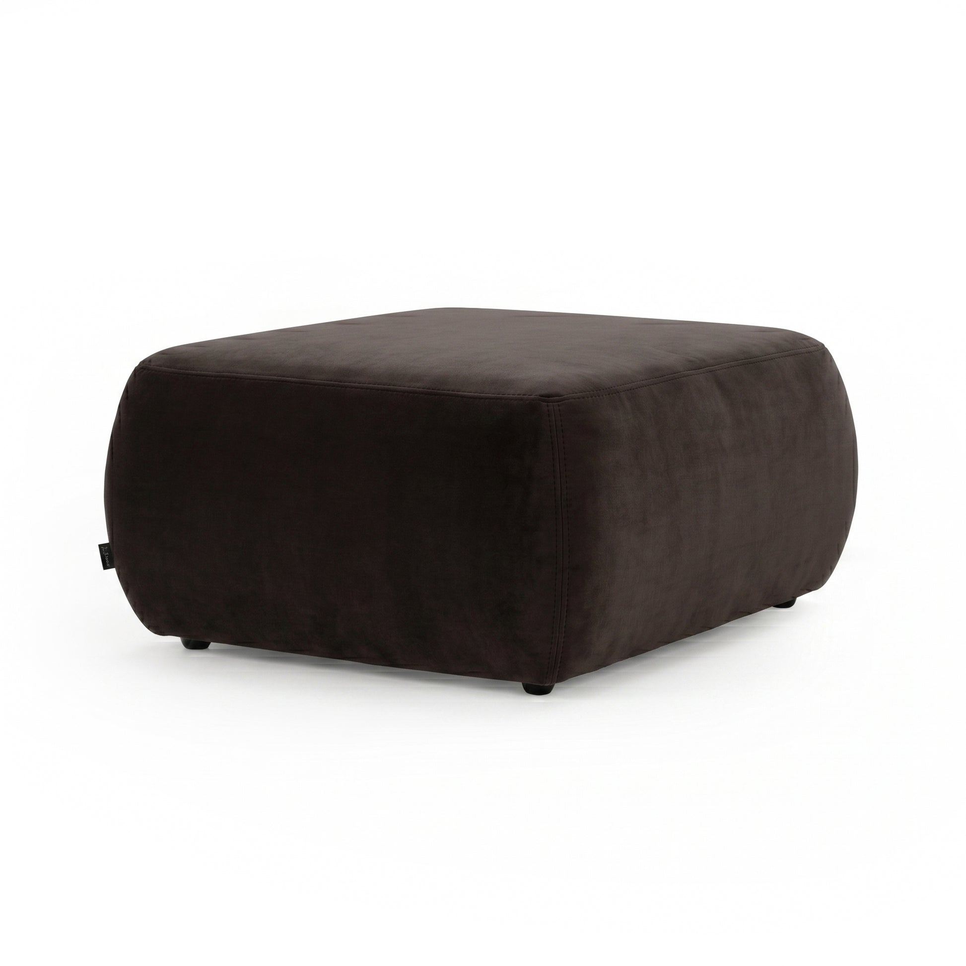 Dark brown rectangular ottoman on white background showing full product view