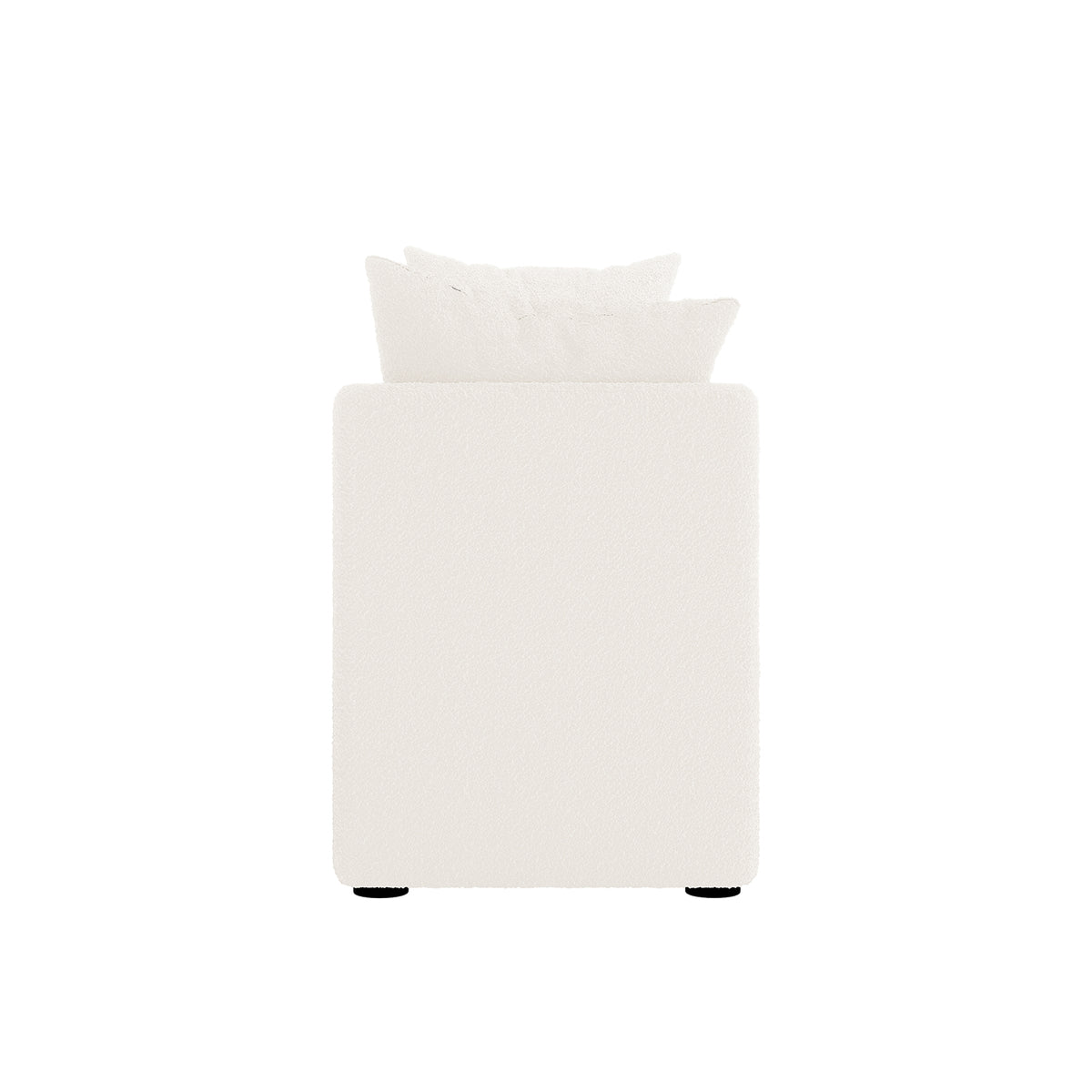 Zamira Large Boucle Storage Ottoman Bench in Cream White, featuring a minimalist rectangular design with soft upholstery, topped with matching throw pillows, photographed against a plain white background.