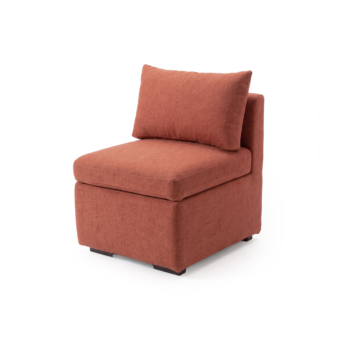 Terracotta upholstered chair or modular sofa seat on a white background