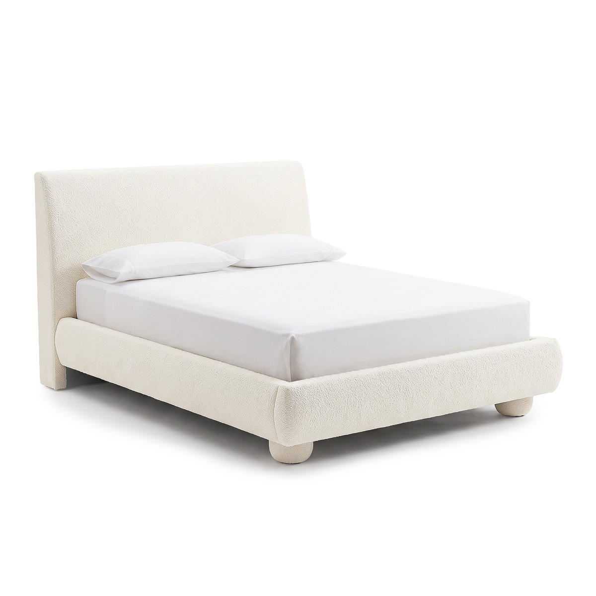 Full modern upholstered bed on a white background