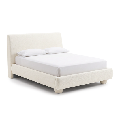 Full modern upholstered bed on a white background