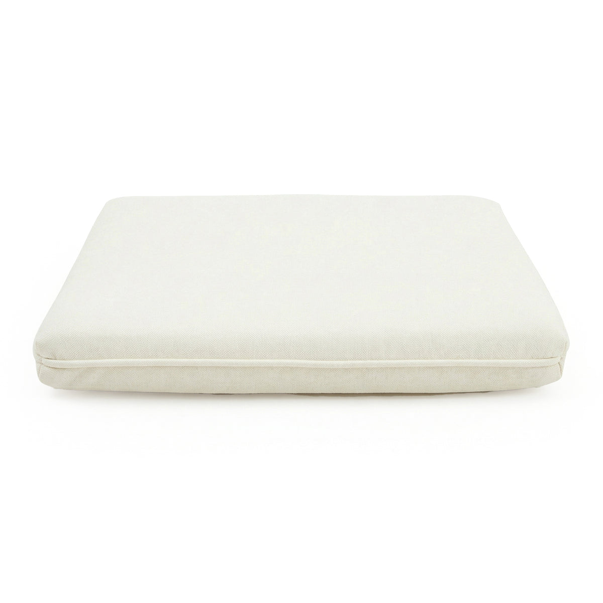 Evone Outdoor Cushion Covers in Cream White, featuring a rectangular foam cushion with a fabric cover and visible zipper, designed for easy outdoor setting refresh.