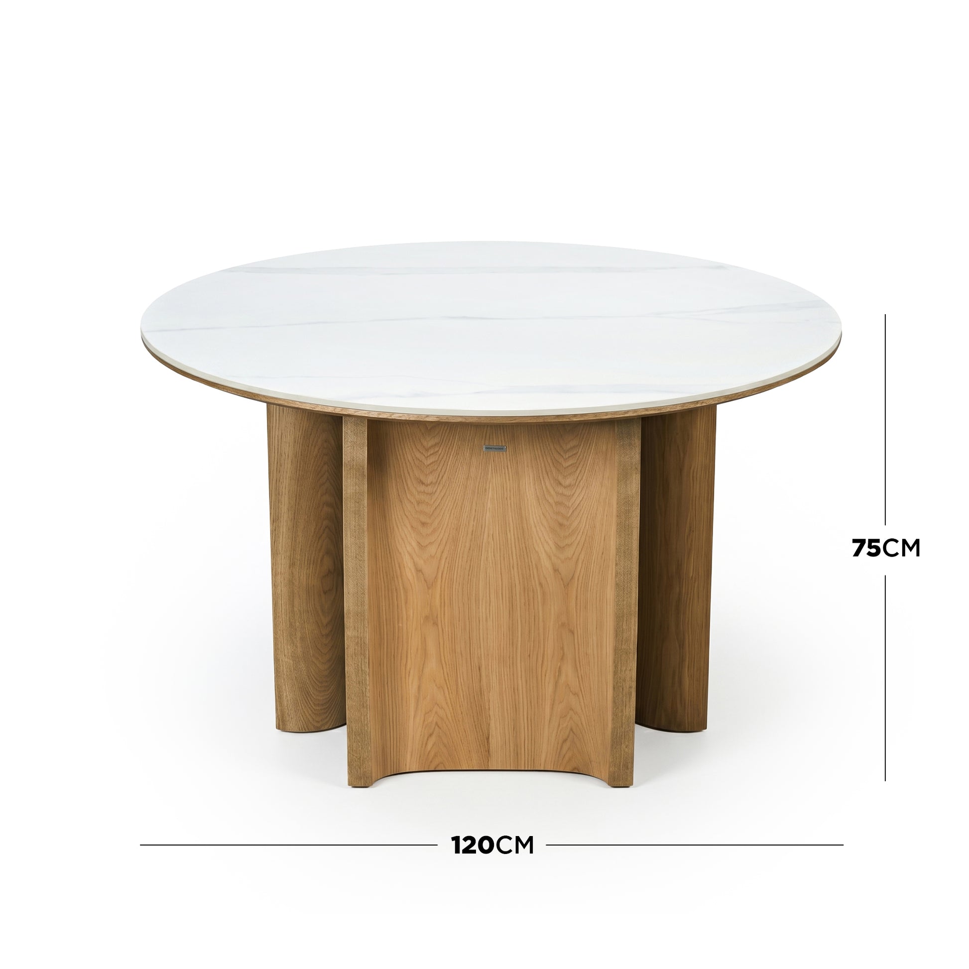 Round table with dimension markings showing 120 cm diameter and 75 cm height