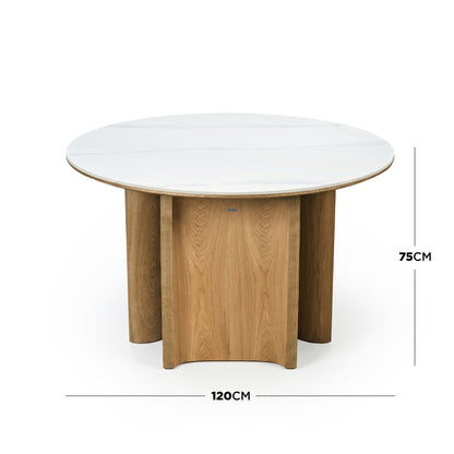 Round table with dimension markings showing 120 cm diameter and 75 cm height