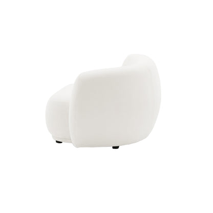 Rear-side angled view of white armchair on white background